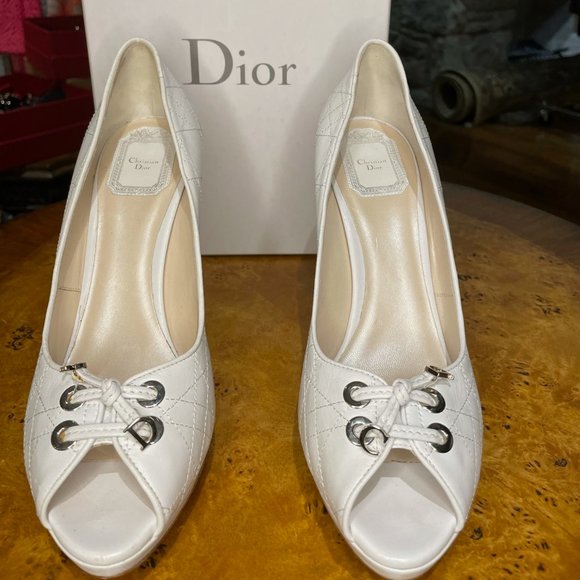 Dior white leather cannage lace up peep toe - Picture 1 of 6